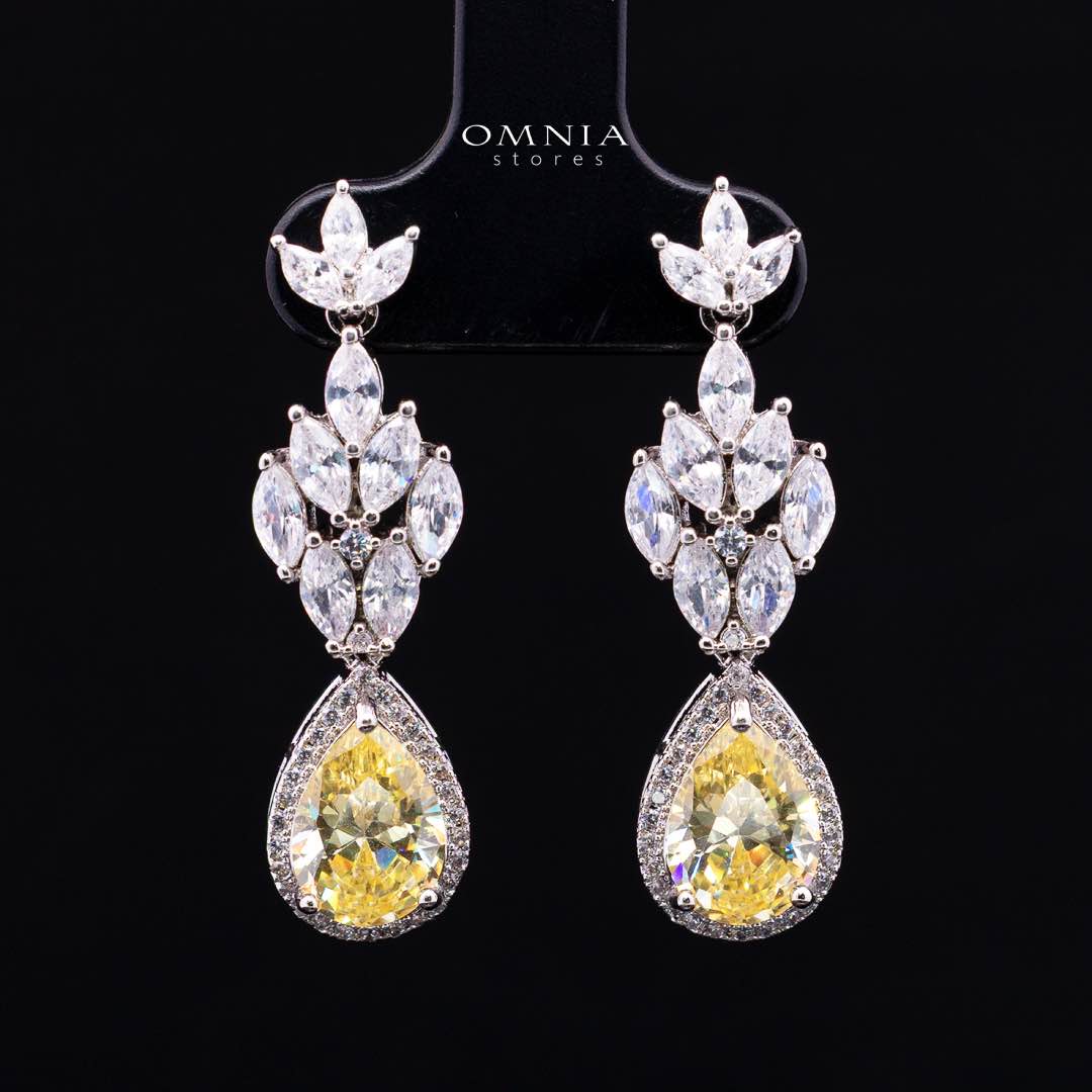 Omnia Aamira Teardrop-Design Bridal Yellow Full Set with High-Quality Zircon Stones in Rhodium-Plated Finish(16 Ring size 7 only available in ksa) - OMNIASTORES KSA