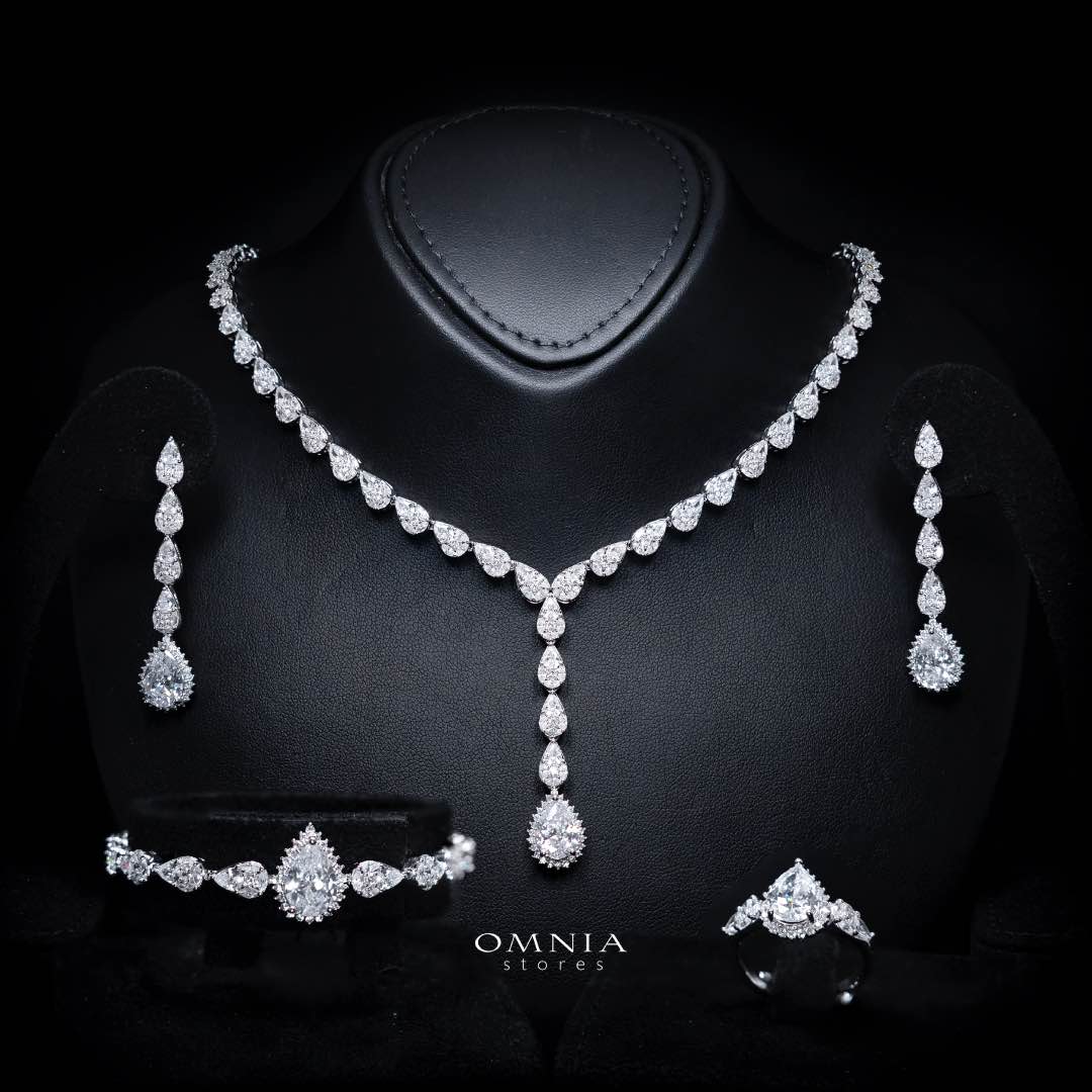 Omnia Radya White Bridal Full Set in High Quality Zircon Stone Rhodium Plated - OMNIASTORES KSA