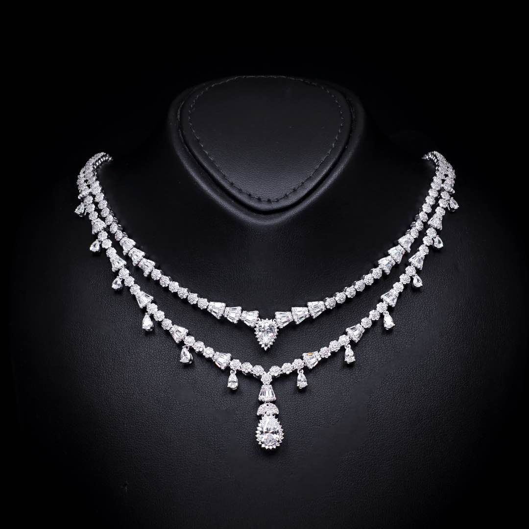 Omnia Ghada White Luxury Bridal Full Set Accessories in High Quality Zircon Stone Premium Rhodium Plated - OMNIASTORES KSA