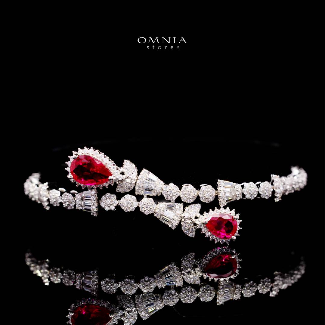 Omnia Ghada Red Bridal Full Set with Rhodium Plated in High Quality Zircon Stone Premium Rhodium Plated (Size 16 Only Available in KSA) - OMNIASTORES UAE