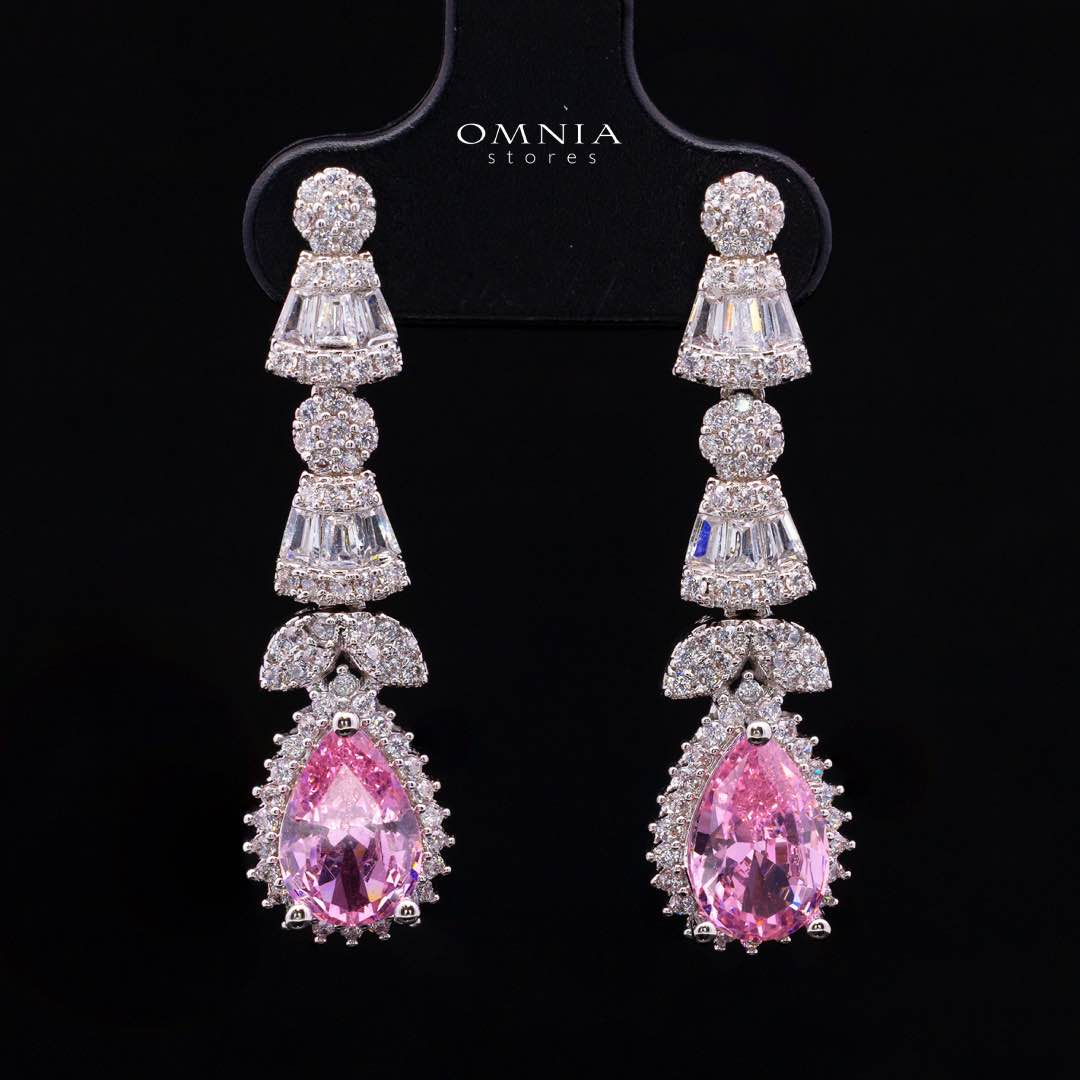 Omnia Ethereal Pink Drop Luxury Bridal Full Set in High Quality Rhodium Plated Zircon Stones - OMNIASTORES KSA