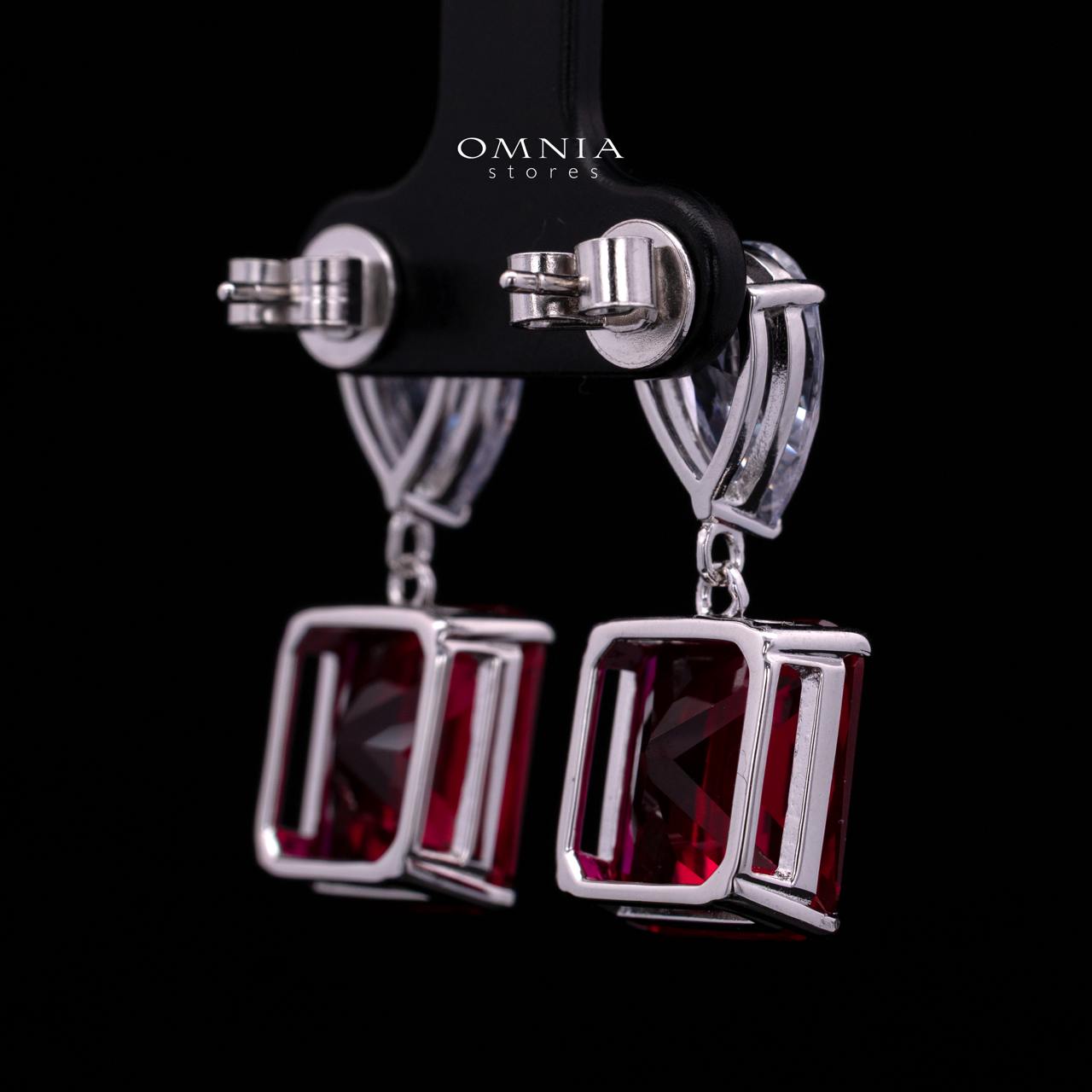 Bettina Red Drop Earrings in 925 Silver with High-Quality Simulated Diamond