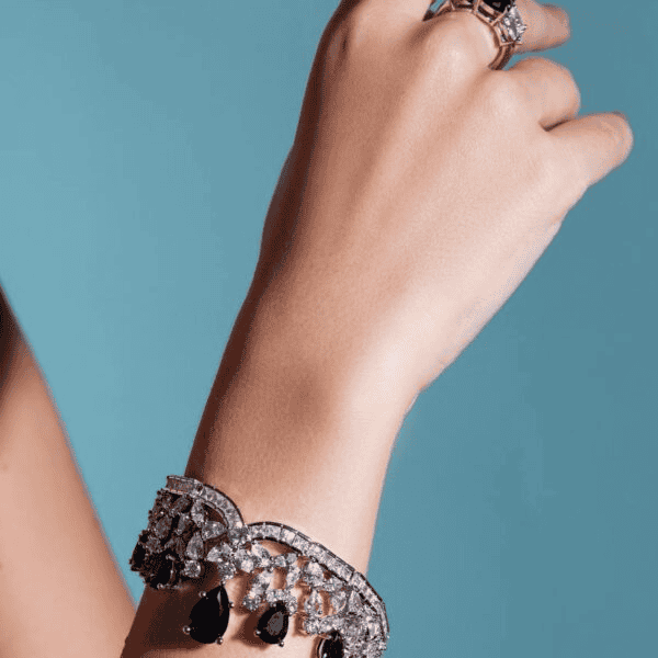 Omnia Princess Dark Blue Bridal Full Set in High Quality Simulated Diamonds - OMNIASTORES KSA