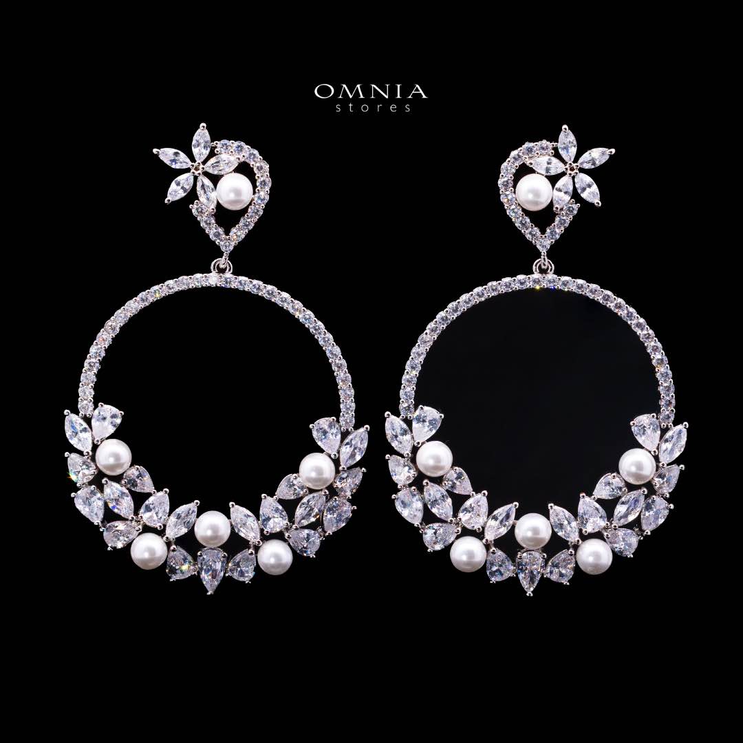 Omnia Rasha Earrings in High Quality Zircon Stone in Rhodium Plated - OMNIASTORES KSA