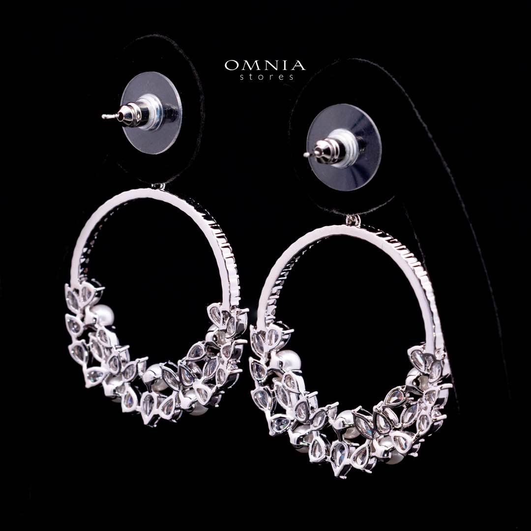 Omnia Rasha Earrings in High Quality Zircon Stone in Rhodium Plated - OMNIASTORES KSA