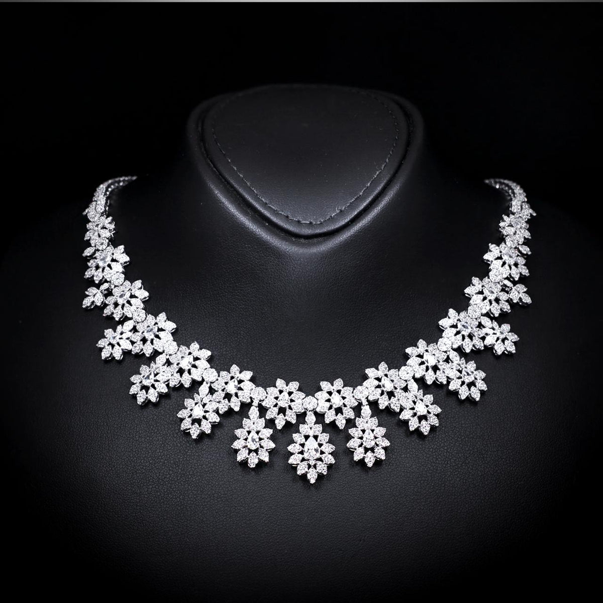 Adalyn Luxury Bridal Necklace with High-Quality Zircon Stones Rhodium-Plated Finish