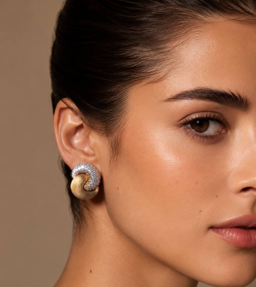 Adaraah Gold-Plated Statement Clip Earrings 925 Sterling Silver | Premium Brilliant-Cut Simulated Diamonds - OMNIASTORES KSA