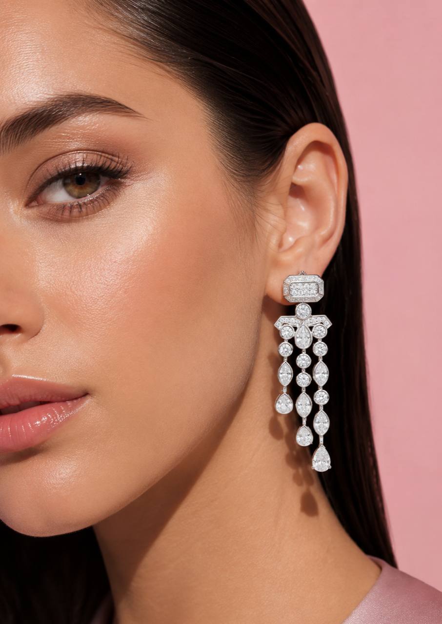 Omnia Anali White Drop Earrings With High Quality Simulated Diamonds in 925 Silver - OMNIASTORES KSA