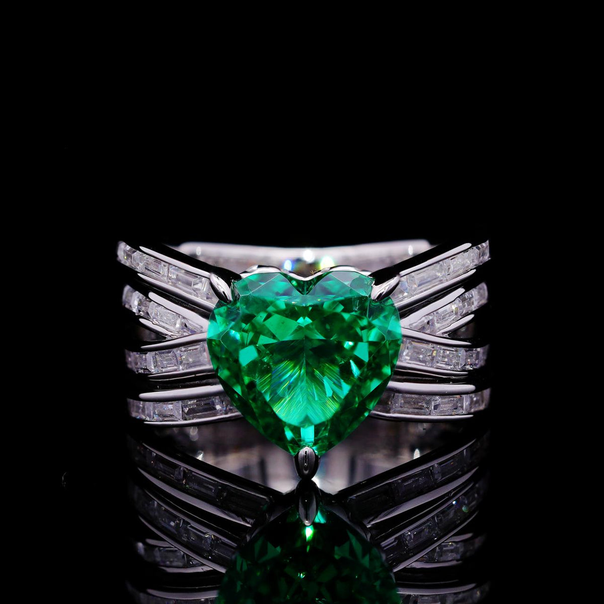 Bushra Green Heart-Shaped Ring with Certificate | Simulated Diamonds in 925 Sterling Silver