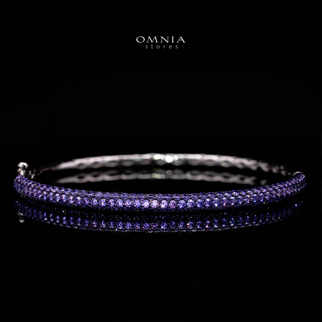 Omnia Zenah Purple Bangle With High Quality Simulated Diamonds in 925 Silver - OMNIASTORES KSA