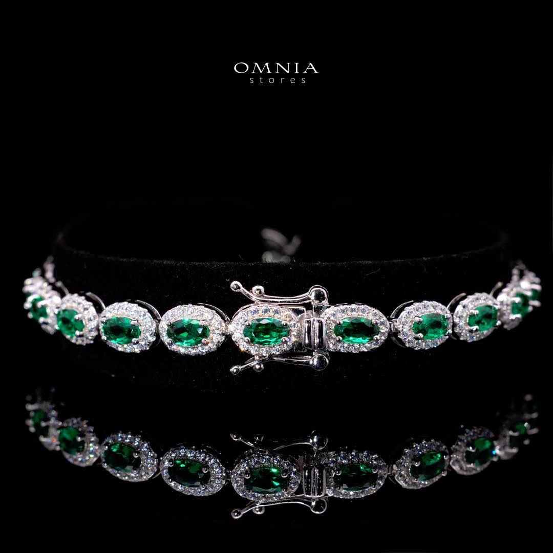 Omnia Syra Green Silver Bracelet in 925 Silver High Quality Simulated Diamonds - OMNIASTORES KSA