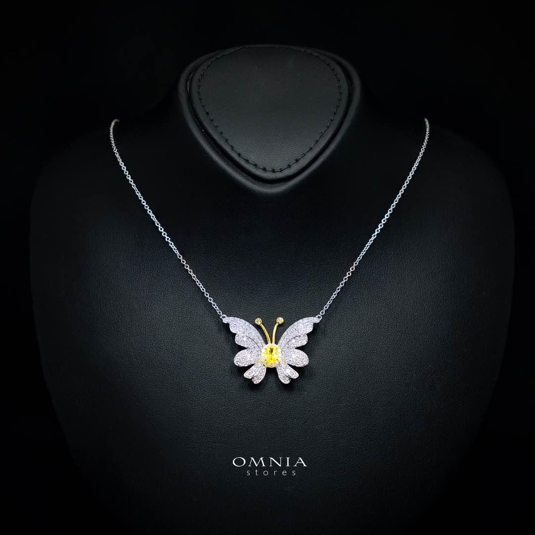 Alara Yellow Butterfly Pendant Necklace in 925 Silver With High Quality Simulated Diamonds - OMNIASTORES KSA