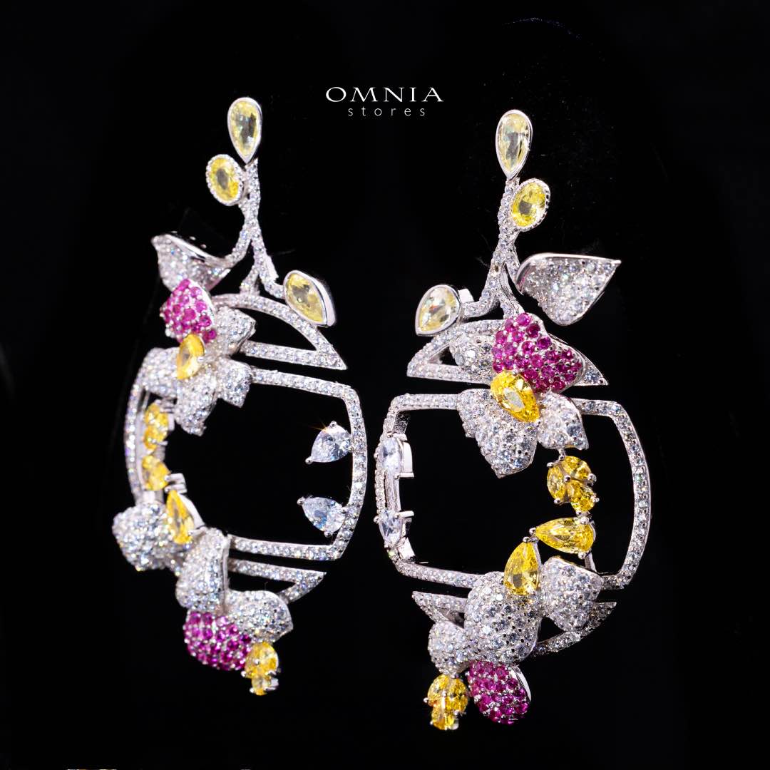 Omnia Zabi Multi Color Silver Drop Earrings with 925 Silver High Quality Simulated Diamonds Stones