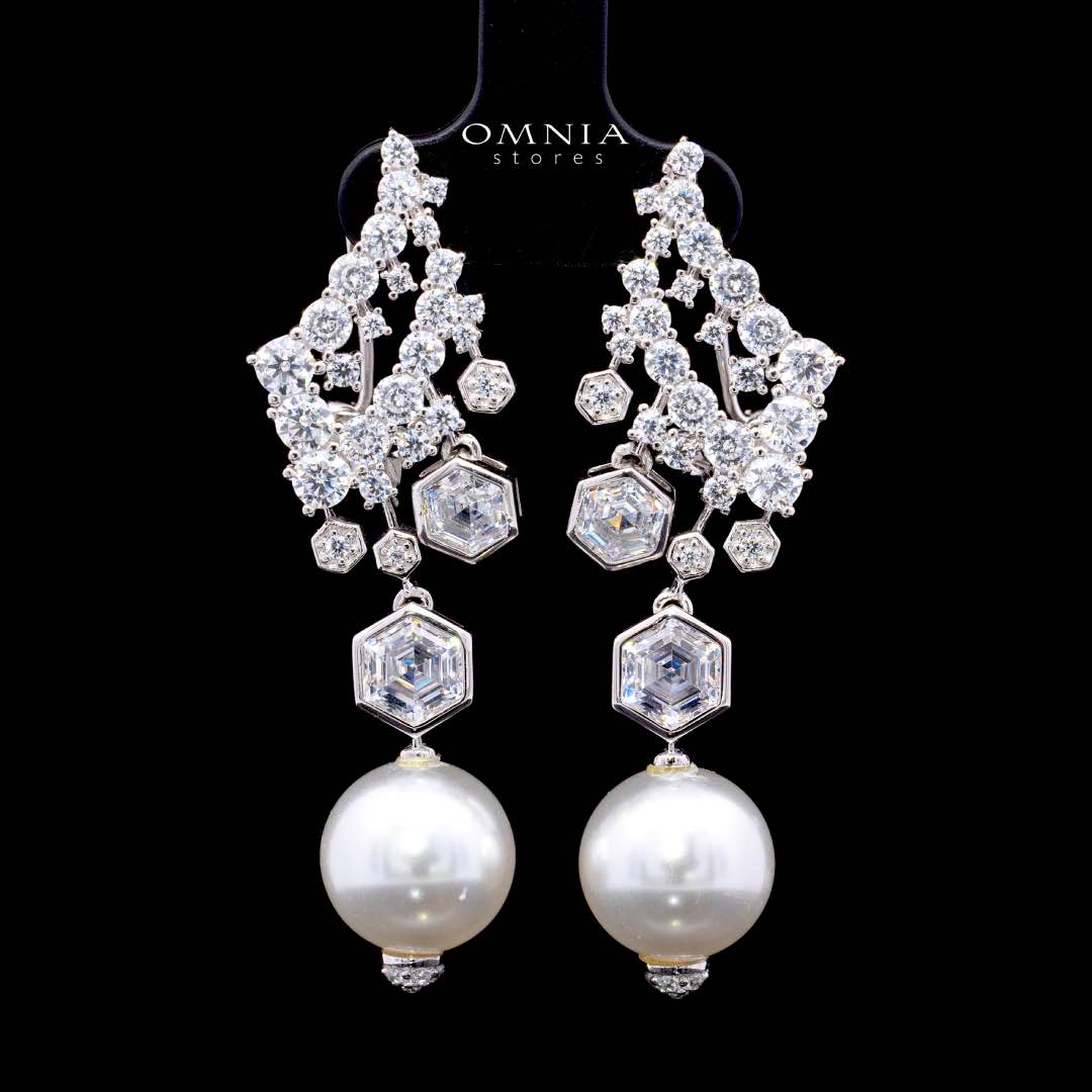 Omnia Suraiya Silver Winged Freash Real Pear Drop Earrings in 925 Silver High Quality White Simulated Diamond Stones - OMNIASTORES KSA