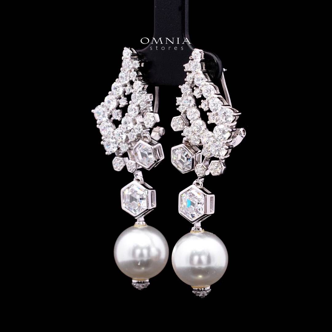 Omnia Suraiya Silver Winged Freash Real Pear Drop Earrings in 925 Silver High Quality White Simulated Diamond Stones - OMNIASTORES KSA