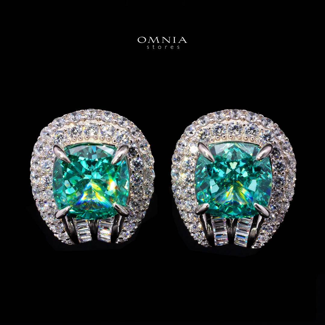 أقراط Omnia Katy Green المطعمة بالألماس الصناعي عالي الجودة من الفضة عيار 925
