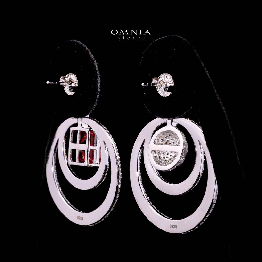 Omnia Siaad Red and White Silver Drop Earrings with 925 Silver High Quality Simulated Diamonds Stones - OMNIASTORES KSA
