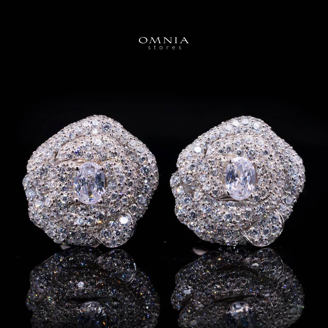 Omnia Eiza Rose Clip Earrings With High Quality Simulated Diamonds In 925 Silver - OMNIASTORES KSA
