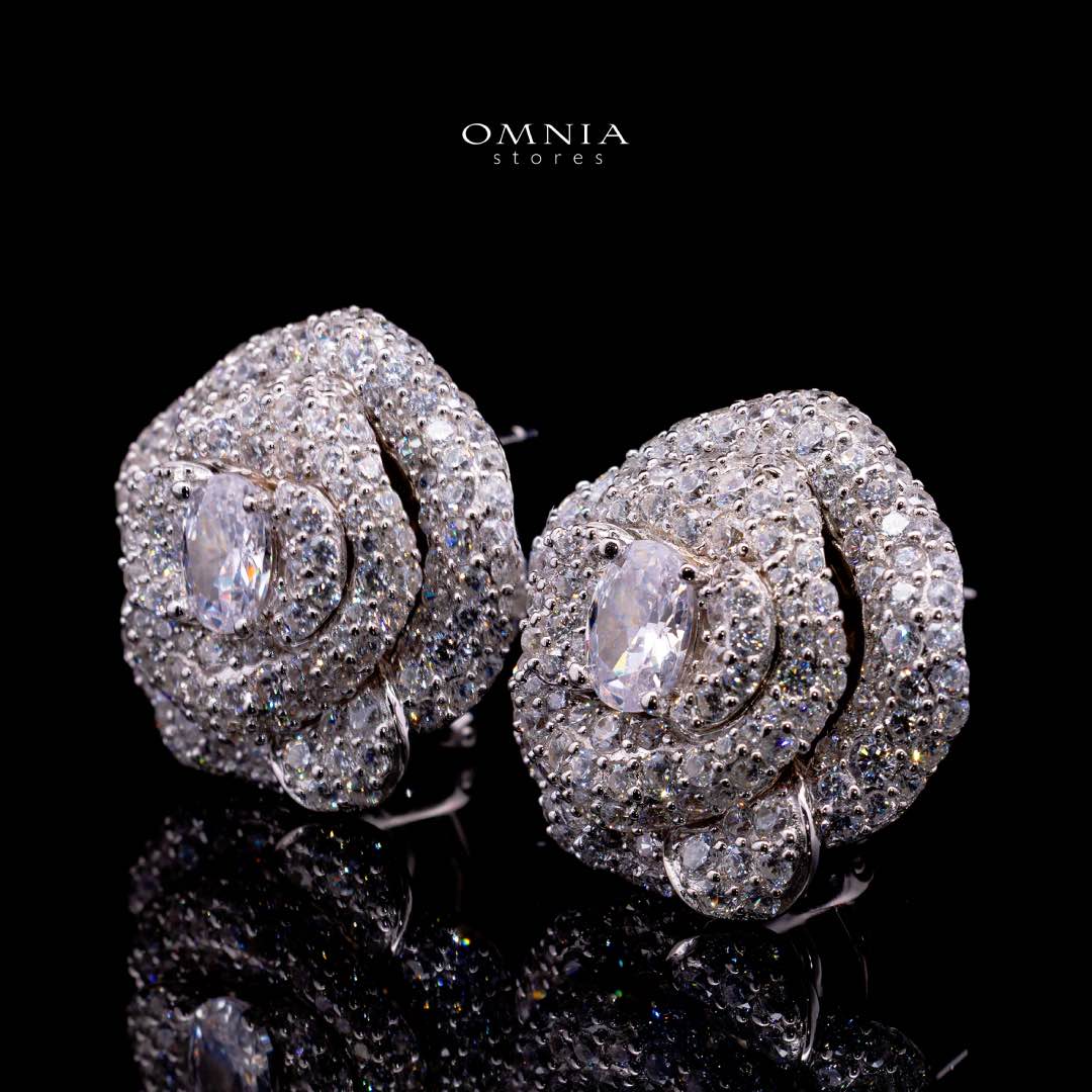 Omnia Eiza Rose Clip Earrings With High Quality Simulated Diamonds In 925 Silver - OMNIASTORES KSA