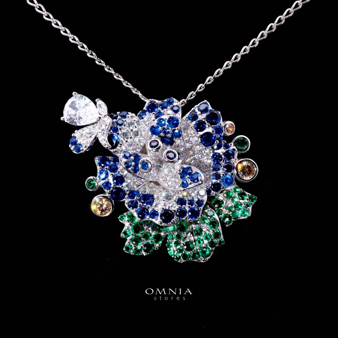 Omnia Lyric Floral Pendant in 92.5 Silver with High-Quality Simulated Diamonds - OMNIASTORES KSA