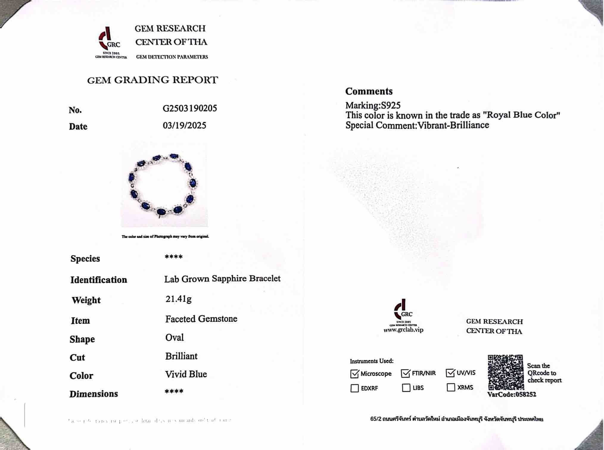 Mahasin Lab-Grown Sapphire Blue Stones With GRC Certified Bracelet in 925 Silver