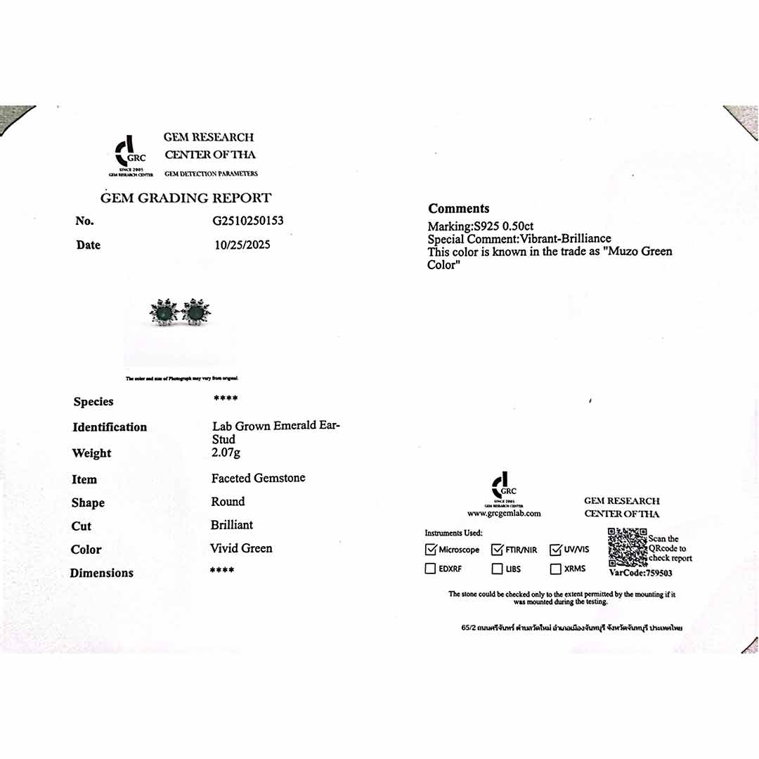 Omnia Naisha Silver Necklace and Earrings Set in 925 Silver With High Quality GRC Certified Emerald Green Lab Grown Stones