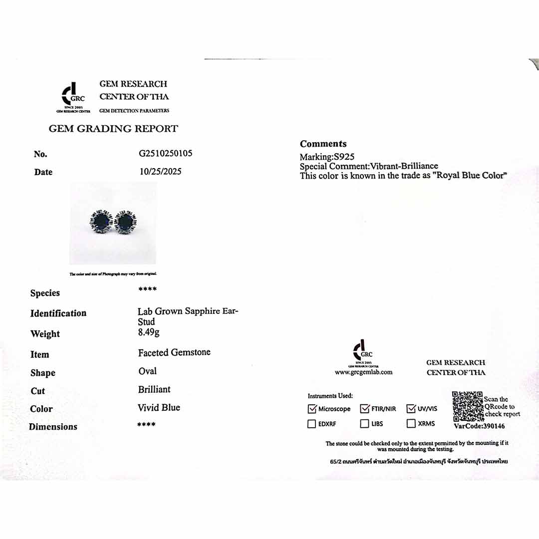 Omnia Zayra Silver Necklace and Earrings Set in 925 Silver With High Quality GRC Certified Saphhire Blue Lab Grown Stones