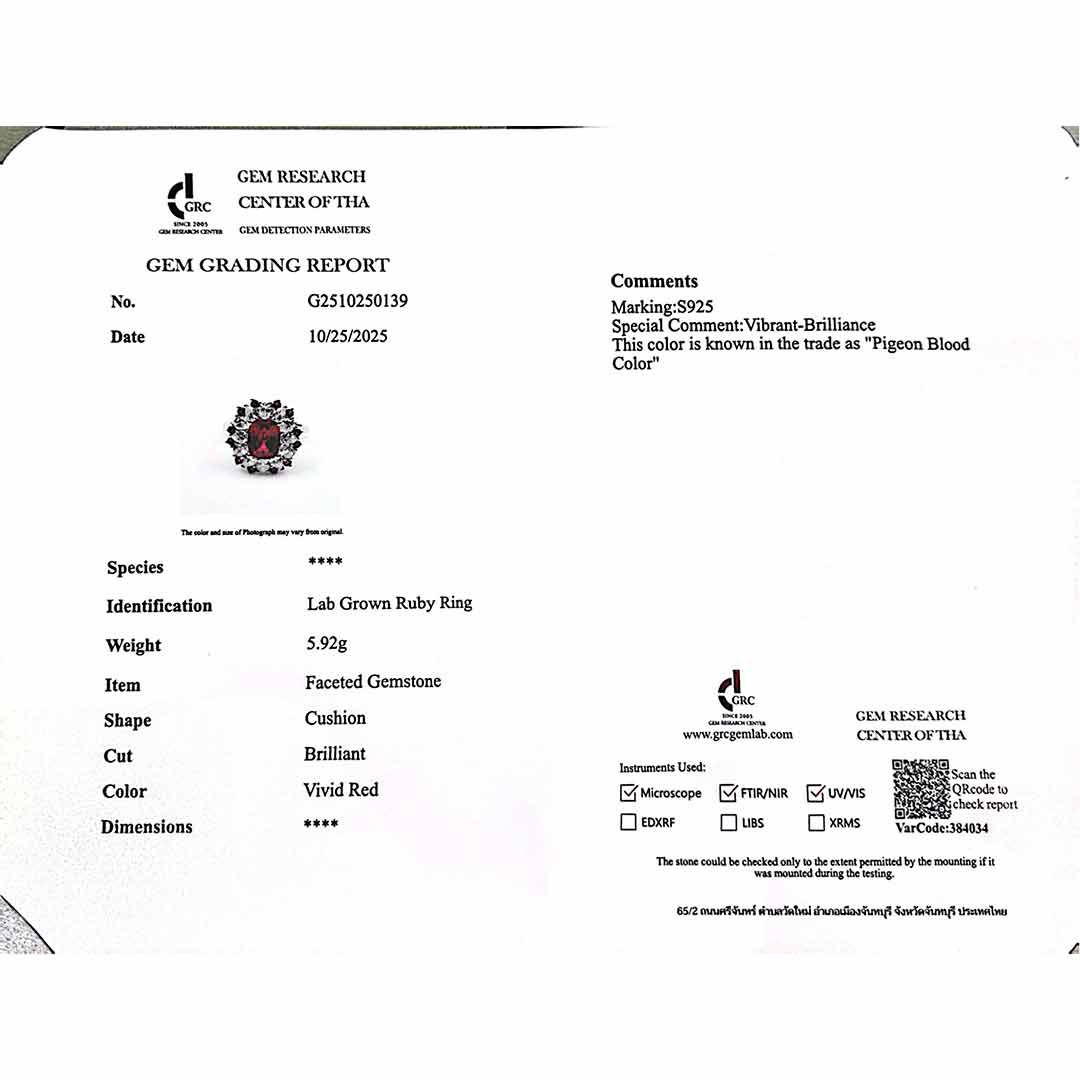 Omnia Lyna Silver Ring in 925 Silver With GRC Certifited High Quality Ruby Red Lab Grown Stones