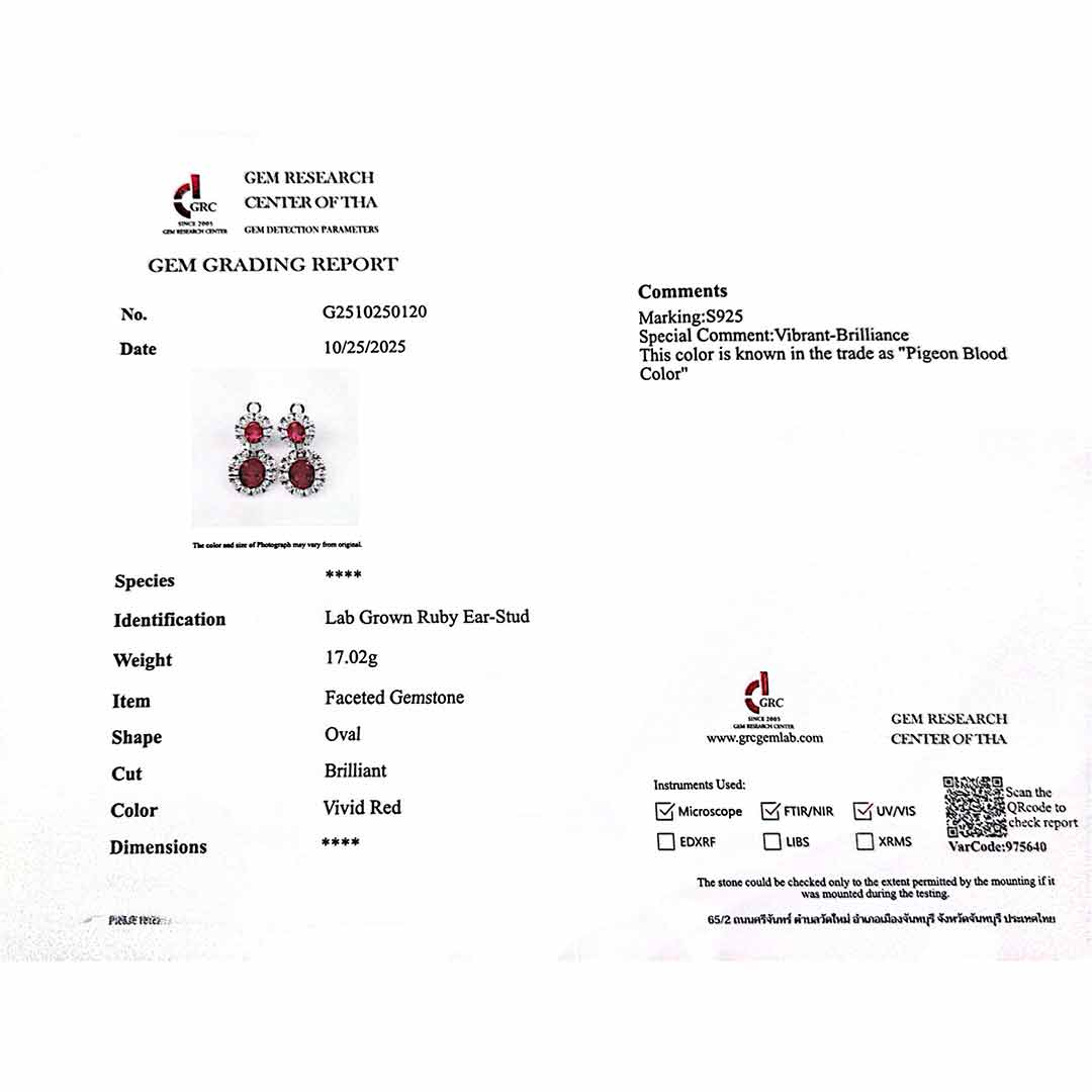 Omnia Naila Silver Oval Drop Earrings in 925 Silver With High Quality GRC Certified Red Ruby Lab Grown Stones