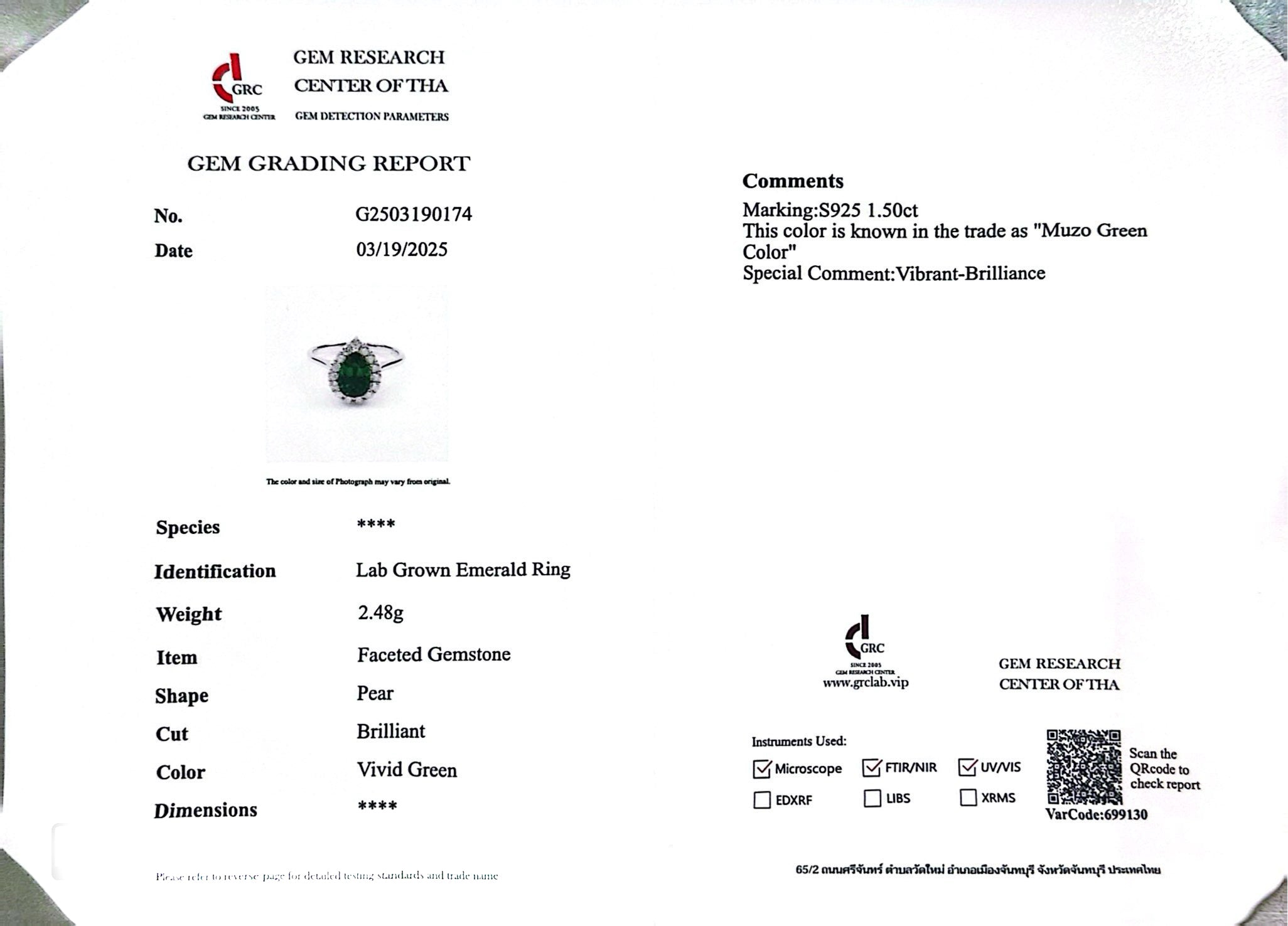 Omnia Ibtihal Green Ring 92.5 Silver Certified in High Quality Lab Grown Emerald Stone