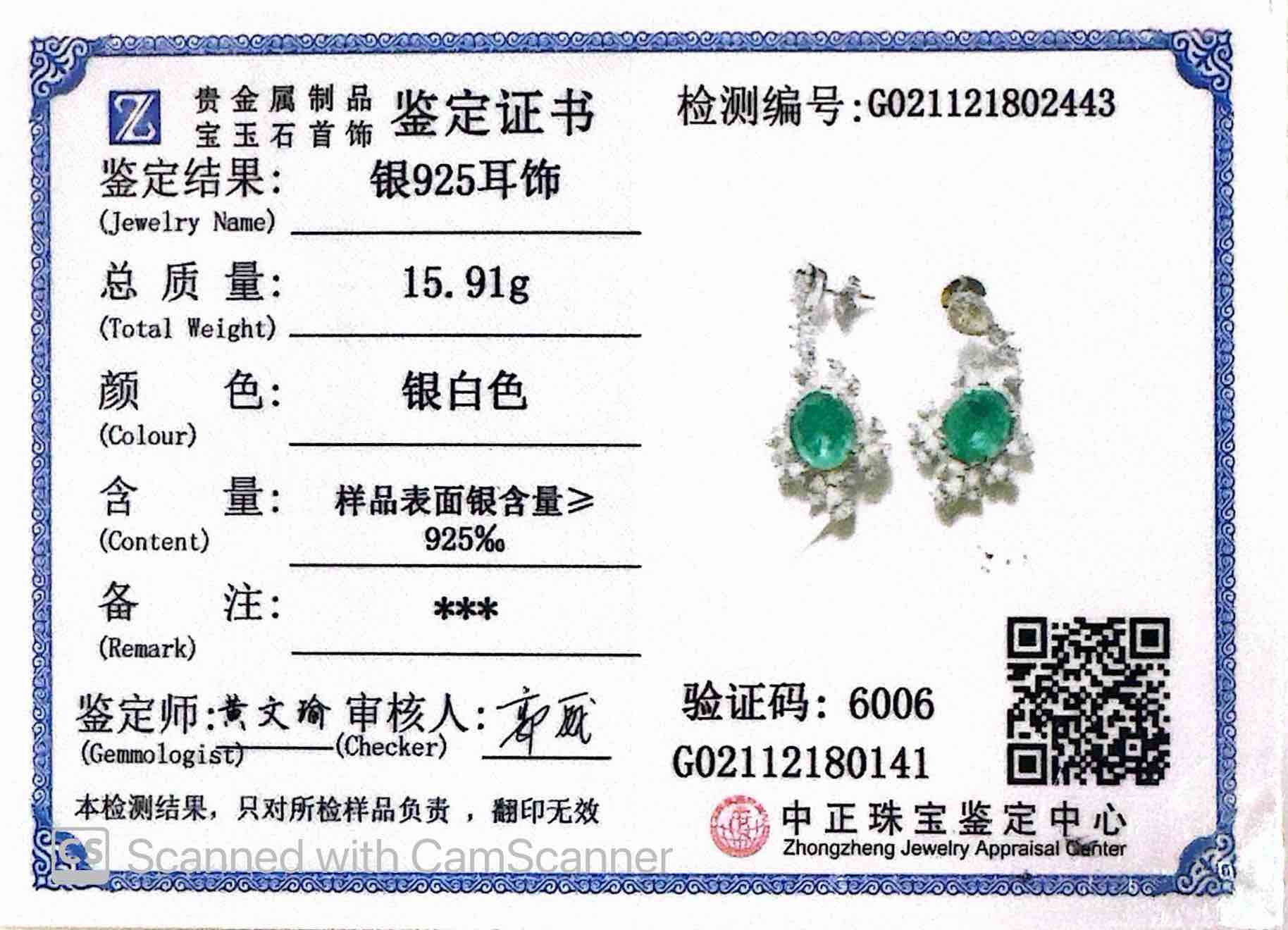 Omnia Saiyyda White and Green Drop Earrings In 925 Silver High Quality Certified Lab Crafted Stones - OMNIASTORES UAE