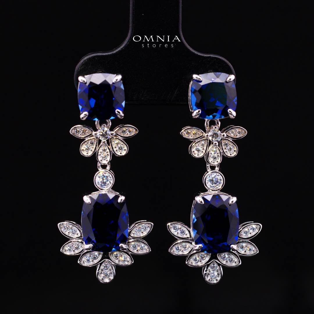 Omnia  Alyah White and Blue Floral Earrings With High Quality Sapphire Lab Grown Stones in 925 Silver - OMNIASTORES KSA