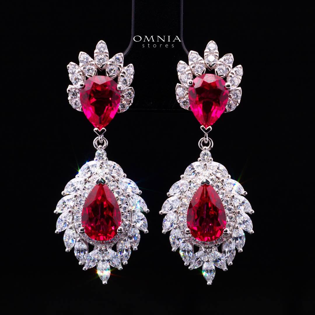 Carolina Lab-Grown Red Ruby Earrings with GRC Certificate, Pear 6×9mm in 925 Sterling Silver - OMNIASTORES KSA
