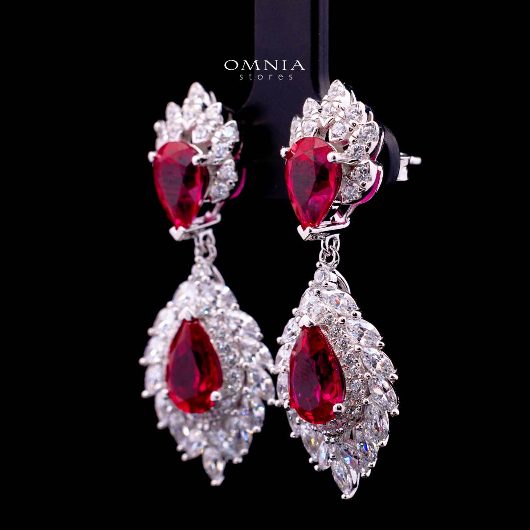 Carolina Lab-Grown Red Ruby Earrings with GRC Certificate, Pear 6×9mm in 925 Sterling Silver - OMNIASTORES KSA