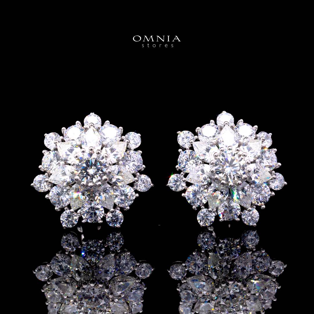Melika White Floral Design Clip Earrings In 925 Silver High Quality Certified Lab Crafted Stones - OMNIASTORES KSA