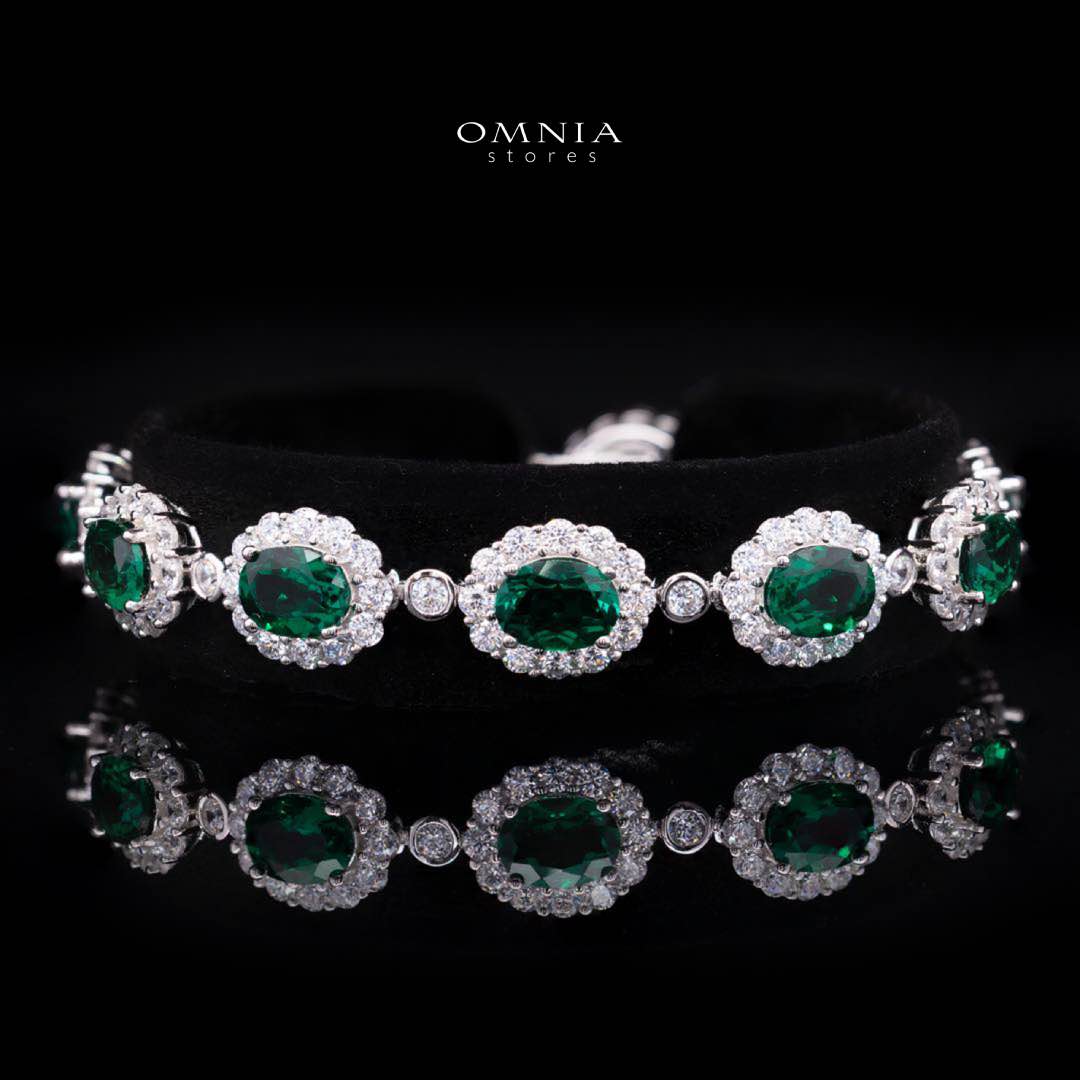 Omnia Mahasin Green Bracelet 925 Silver Certified in High Quality Lab-Grown Emerald Stone - OMNIASTORES KSA