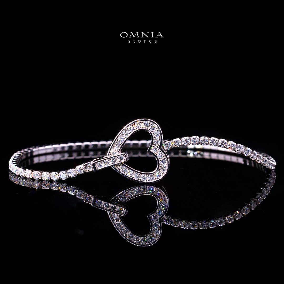 Omnia Emma White Silver Heart Tennis Bracelet in 925 Silver with High-Quality Moissanite Stones - OMNIASTORES KSA