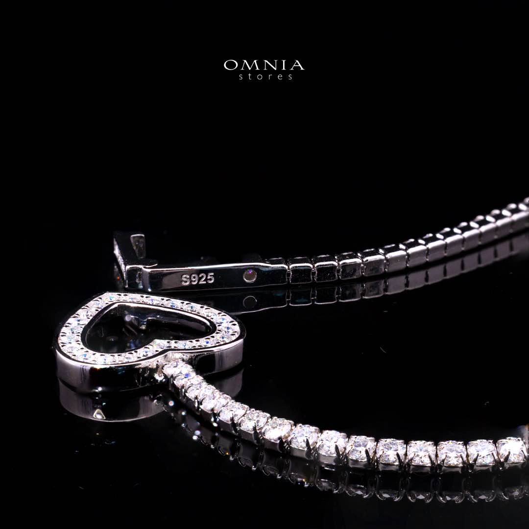Omnia Emma White Silver Heart Tennis Bracelet in 925 Silver with High-Quality Moissanite Stones - OMNIASTORES KSA