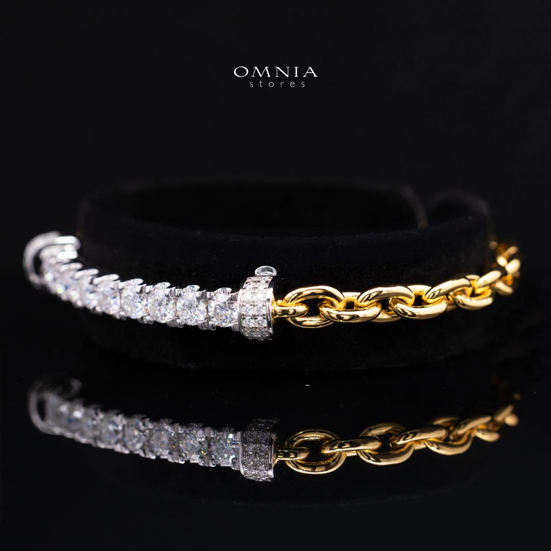 Wahaj Golden White Moissanite Stones With GRA Certified Bracelet  in 925 Silver RD4mm
