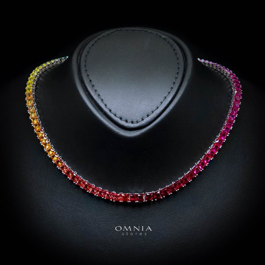 Zaha Lab Grown Sapphire Stones With GRC Certified Tennis Necklace in 925 Silver SQ 4x4mm - OMNIASTORES KSA