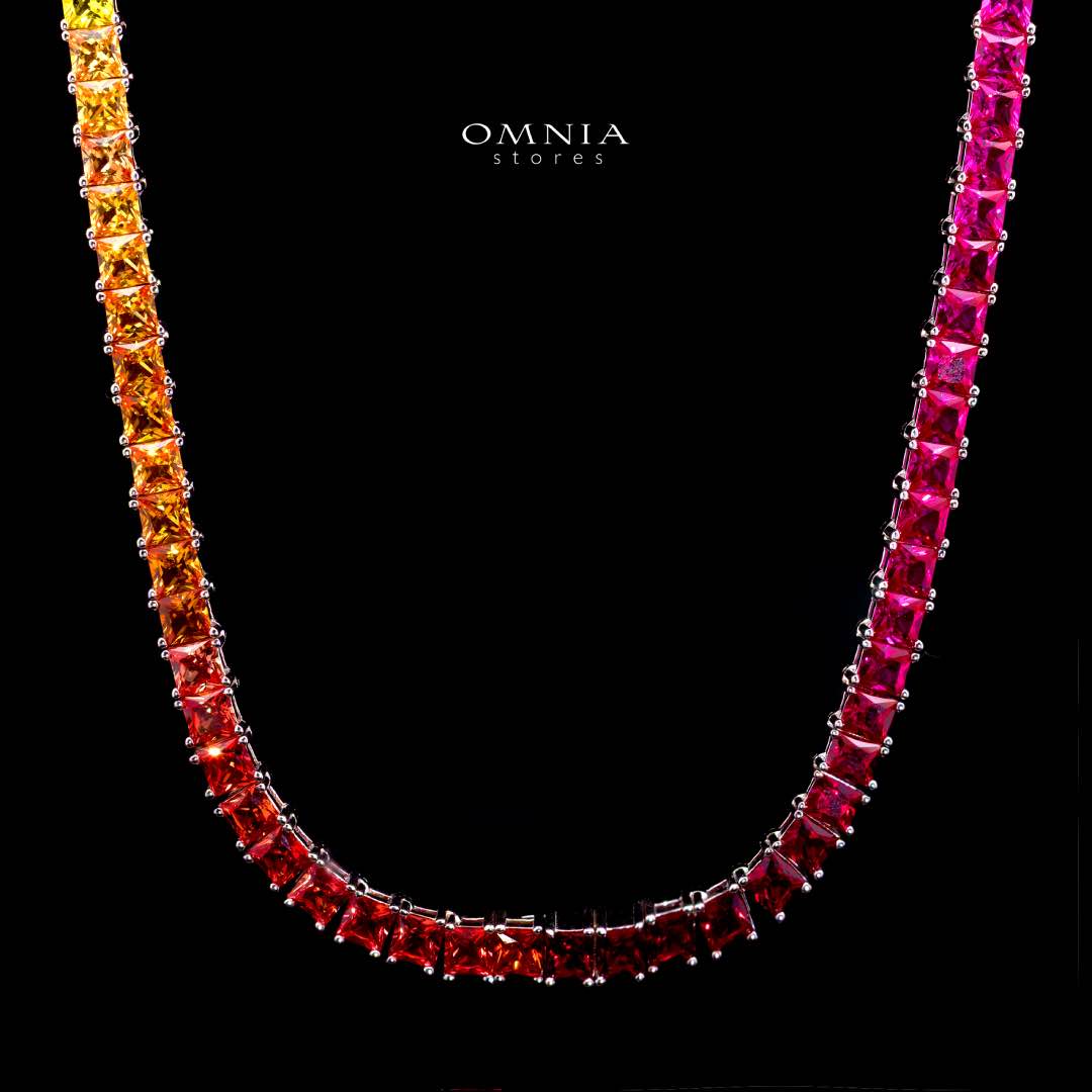 Zaha Lab Grown Sapphire Stones With GRC Certified Tennis Necklace in 925 Silver SQ 4x4mm - OMNIASTORES KSA