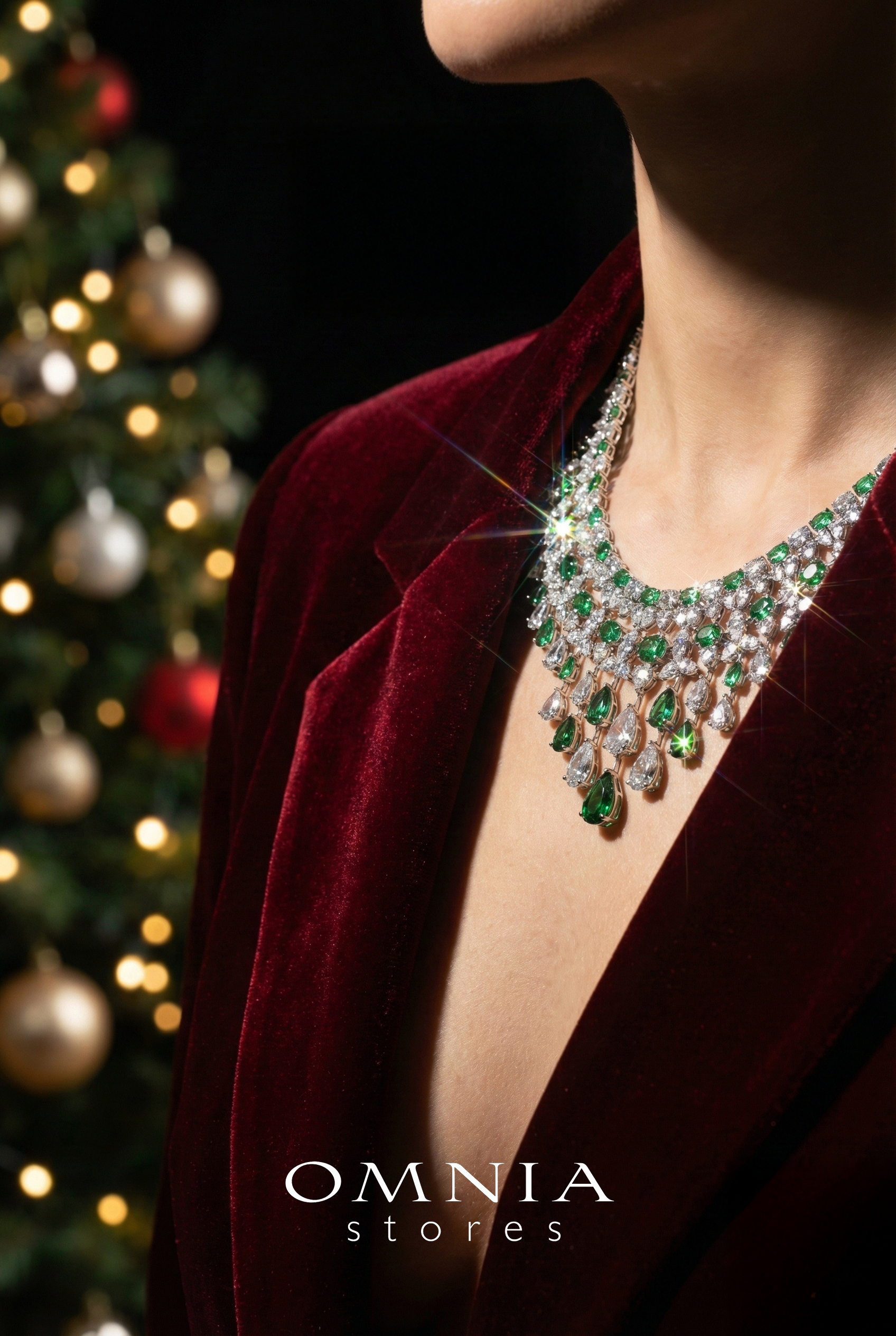 Omnia Kinza Green and White Necklace With High Quality Certified Lab Crafted Stones In 925 Silver - OMNIASTORES KSA