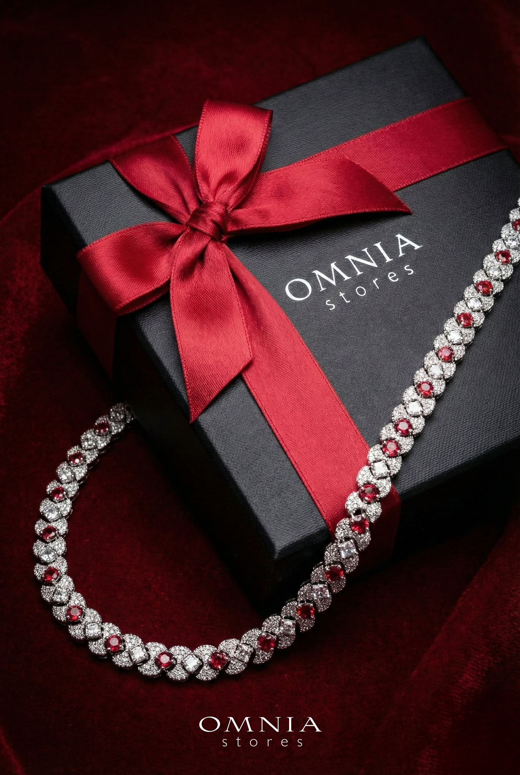 Omnia Layan Red Bridal Full Set in High-Quality Zircon Stone Rhodium Plated - OMNIASTORES KSA