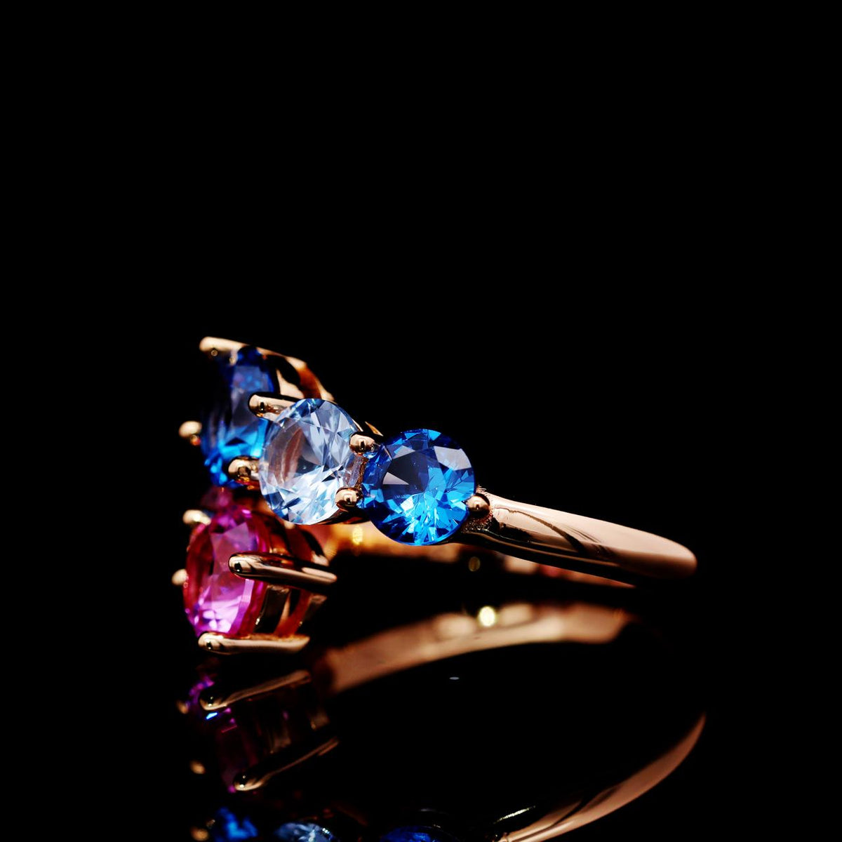 Gillian Pink and Blue Ring with Certificate | High-Quality Simulated Diamonds in 925 Sterling Silver, Rose Gold-Plated left