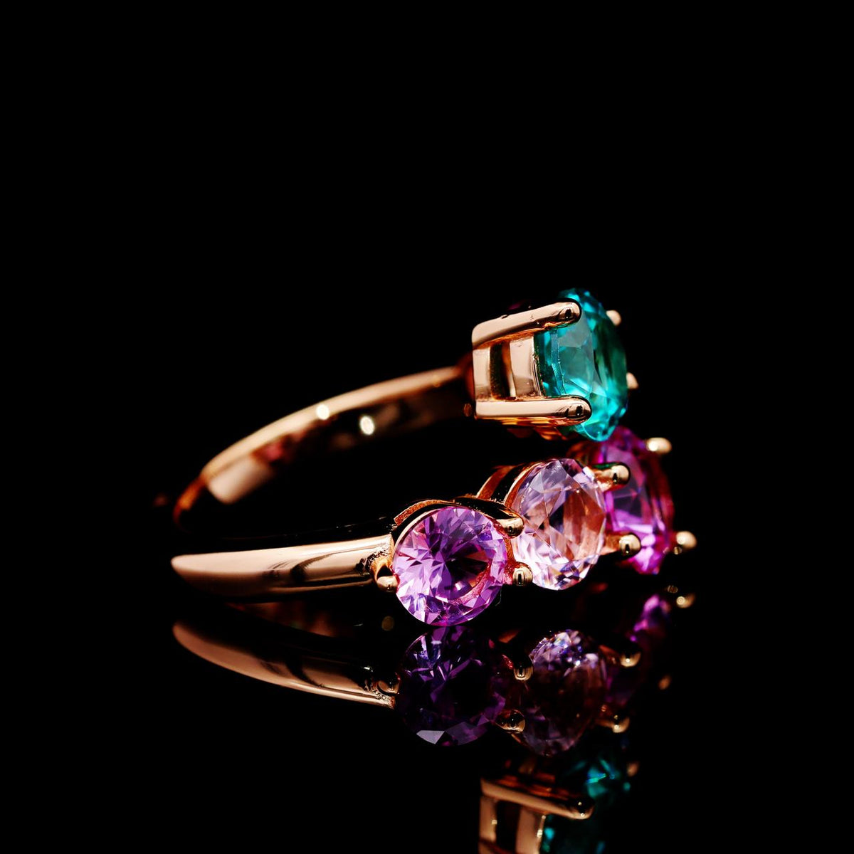 Gillian Pink and Turquoise Ring with Certificate | High-Quality Simulated Diamonds in 925 Sterling Silver, Rose Gold-Plated Right
