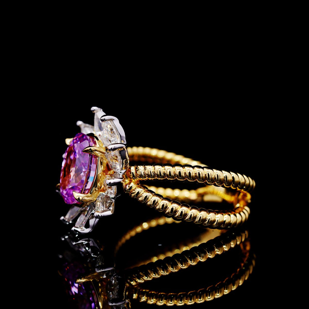 Hayat Purple Gold Ring with Certificate | High-Quality Simulated Diamonds in 925 Sterling Silver left