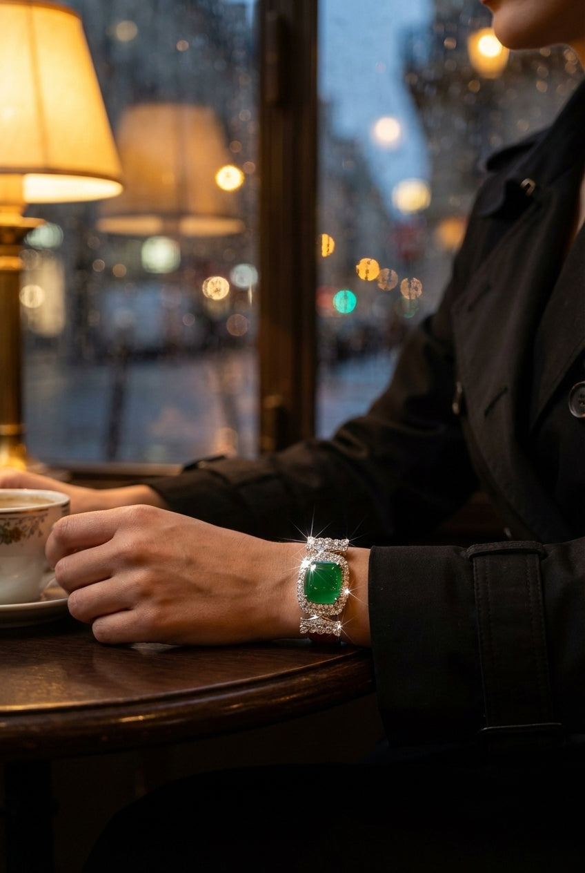 Omnia Nafiseh Red Genuine Leather Belt Bracelet With High Quality Lab Crafted Stones In 925 Silver