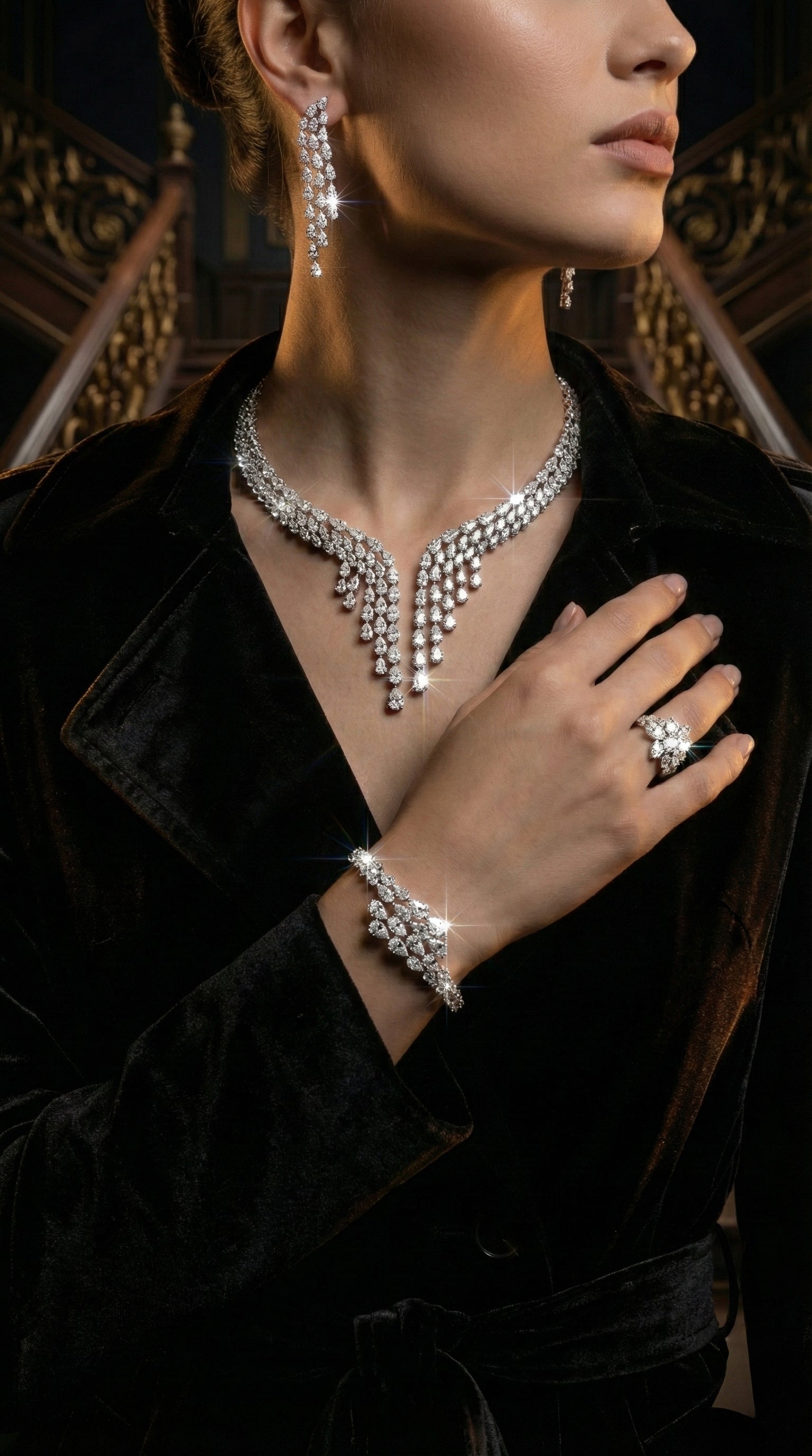 Omnia Senna Luxury Bridal White Full Set in High Quality Zircon Stone Rhodium Plated - OMNIASTORES KSA