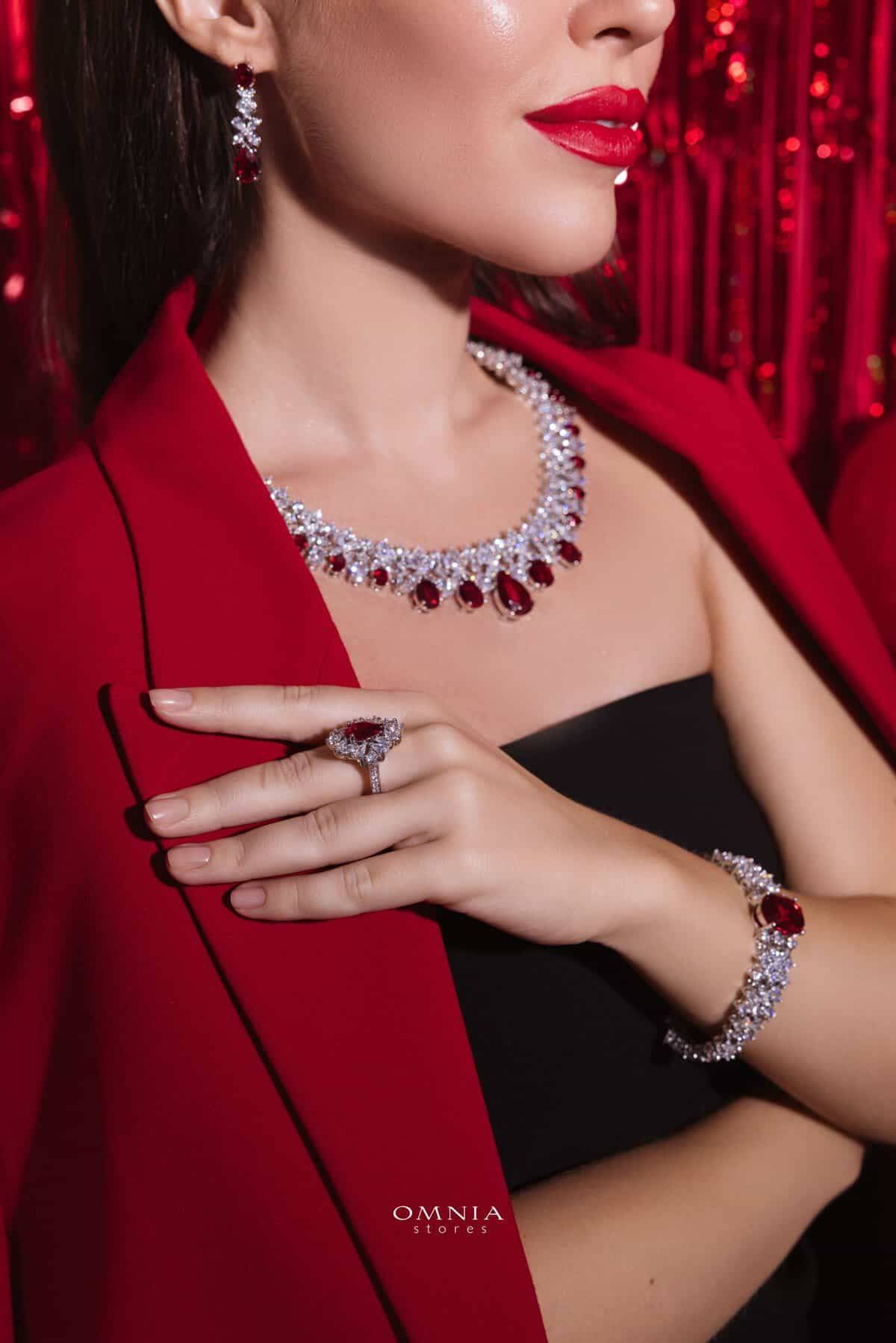 Omnia Suhana Red Bridal Full Set in High Quality Simulated Diamonds - OMNIASTORES UAE