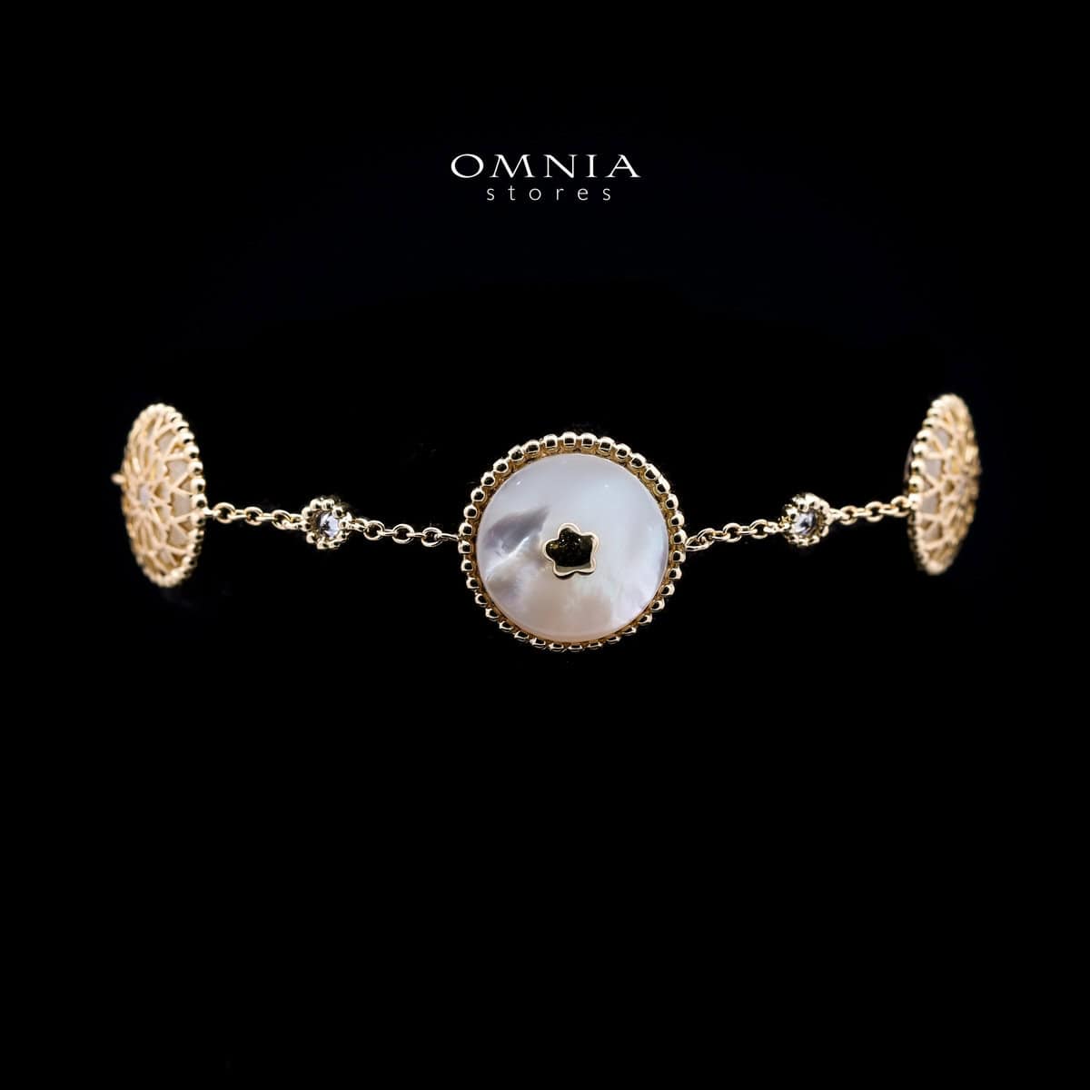 Omnia Elna Bracelet in Brass Gold Plated with White Shell & Delicate Chain Design - OMNIASTORES UAE